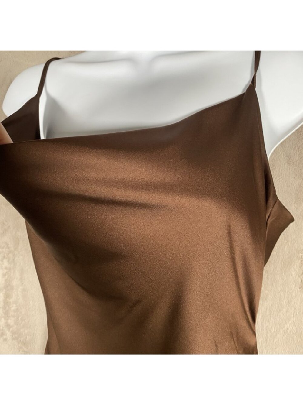 Windsor Satin Cowl Neck Midi Slip Dress M Chocolate Brown Slit Spaghetti Strap - Picture 4 of 15